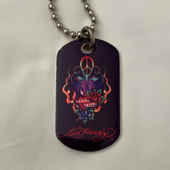 Ed Hardy Sterling Silver Dog Tag on Stainless Steel bead chain - Picture 4 of 5